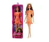 Boneca Barbie Fashionista Morena Vestido Laranja - Mattel