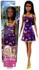 Boneca Barbie Menina Morena Negra Fashion - Vestido Roxo Borboletas - Mattel Brinquedos