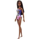 Boneca Barbie Moda Praia Negra Maio Roxo/Rosa Piscina Verão - Mattel