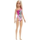 Boneca Barbie Praia Loira Maio Rosa Com Xadrez - Mattel