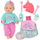 Boneca bebê com porta-mochila, acessórios de conjunto de alimentação de boneca, boneca de 12 polegadas com mamadeira de bebê e mochila mini boneca