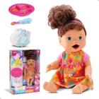 Boneca Bebê Morena Cacheada Papinha Fraldinha Acessórios - DiverToys