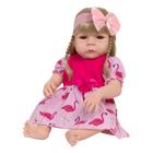 Boneca Bebê Reborn Loira Vestido Flamingo Kit 13 Acessórios