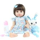 boneca bebe reborn menina silicone com urso de pelucia