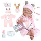 Boneca Bebê Reborn Realista Brastoy Silicone Conjunto de Roupa Chupeta Mamadeira e Pelúcia Original Completo