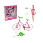 Boneca joyce com bike acessorios brinquedo passeio