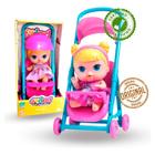 Boneca Loira Bebe Baby Collection Passeio Com Mini Carrinho