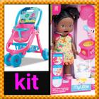 Boneca primeira papinha negra divertoys + carrinho baby alive