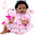 Boneca Reborn Aori preta 56cm biracial com vestido rosa