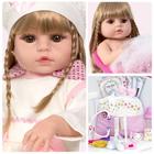 Boneca Reborn Baby Loira Linda Cabelo Longo Com Vários Itens