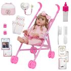 Boneca Reborn Bebê Corpo Silicone Kit Acessórios Carrinho