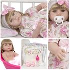 Boneca Reborn Bebê Loira Vestido Florido Kit 13 Acessórios