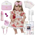 Boneca Reborn de Silicone Loira Vestido Florido Pode Banho - Cegonha Reborn Dolls