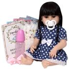 Boneca Reborn Infantil 100% Silicone Morena Vestido Azul - Cegonha Reborn Dolls