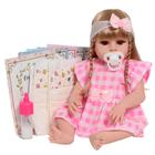 Boneca Reborn Loira Realista 46cm Com Vestido Xadrez Rosa - Cegonha Reborn Dolls