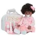 Boneca Reborn Negra 46cm Vestido Rosa Enxoval Completo