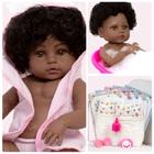 Boneca Reborn Negra Cabelo Cacheado Gatinha Enxoval 13 Itens