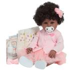 Boneca Reborn Realista Negra 46cm Com Lindo Vestido Rosa