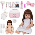 Boneca Reborn Recém Nascida Baby Gatinha Bolsa 20 Acessórios