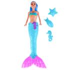 Boneca Sereia Animais Marinhos Cauda Acende Azul Zoop Toys