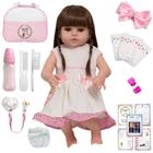 Boneca Tipo Reborn Enxoval Completo 20 Itens Vestido Branco