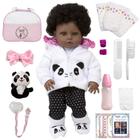 Boneca Tipo Reborn Menina Negra Panda Com Bolsa Acessórios - Cegonha Reborn Dolls