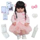 Boneca Tipo Reborn Princesa Enxoval 13 Itens Vestido Rosa