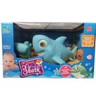 Boneco Brinquedo Banho Mordedor Grande Tubarão Family Shark Sem Ftalatos Macio e Flexível Caixa - Azul