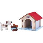 Boneco de brinquedo para animais de estimação HABA Little Friends Dog Lucky com casinha de cachorro