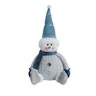 Boneco de neve decorativo sentado com cachecol azul - 33cm