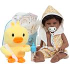 Boneco Reborn Negro Com Enxoval Roupão de Patinho Completo - Cegonha Reborn Dolls