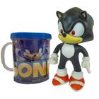 Boneco Sonic Preto Collection Com Caneca Personalizada