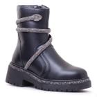 Bota Botinha Coturno Feminino Cano Alto Strass Preto