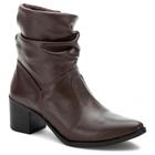 Bota Cano Curto Hfast Shoes de Couro Detalhe Enrugado com Bico Fino Salto Medio