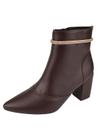 Bota Cano Curto Rosa Chic Calçados Bico Fino Salto Alto Zíper Brilho Strass Feminino Café