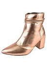 Bota Cano Curto Rosa Chic Calçados Bico Fino Salto Alto Zíper Brilho Strass Feminino Cobre