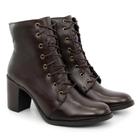 Bota Casual Couro Feminina Salto Grosso Cadarço Lisa Moda