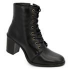 Bota Casual Couro Feminina Salto Grosso Cadarço Lisa Moda