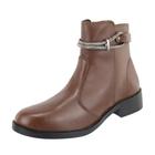 Bota Casual Couro Feminino Cano Curto Zíper Moda Tira Brilhante Elegante Salto Baixo Confortável