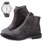 Bota Casual Dhl Ziper Masculina Marrom + Relógio