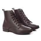 Bota Casual Feminina Veneza Cadarço Zíper Estilo Bico Fino Elegante Salto Baixo Confortável