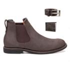 Bota Chelsea Comfort Texas Gold de Couro Crazyhorse Café Masculino com Carteira e Cinto