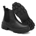 Bota Chelsea Feminina Preta Tratorada Inverno Elegante Macia