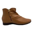 Bota Comfortflex Marrom Franzido Salto Baixo Cano Curto 91302 Original