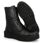 Bota Coturno Básico Feminino Couro Detalhe Zíper Lateral Preto