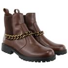 Bota Coturno Casual Couro Feminino Cano Curto Elástico Moda Corrente Confortável Sola Tratorada