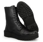 Bota Coturno Casual Feminino Tratorado Cano Longo Couro 9042 FG