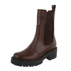 Bota Coturno Couro Casual Feminino Cano Médio Moda Elástico Elegante Confortável Sola Tratorada