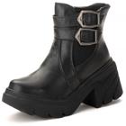 Bota Coturno Couro Feminino Cano Curto Zíper Elástico Fivela Elegante Salto Alto Robusto Confortável