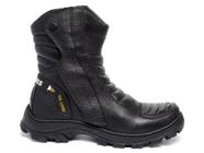 Bota Coturno Couro Legítimo Preto Masculina Adventure Trilha Moto Com Cano Alto c/zíper